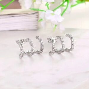 Elegant Silver Triple Hoop Fashion Earrings NWOT